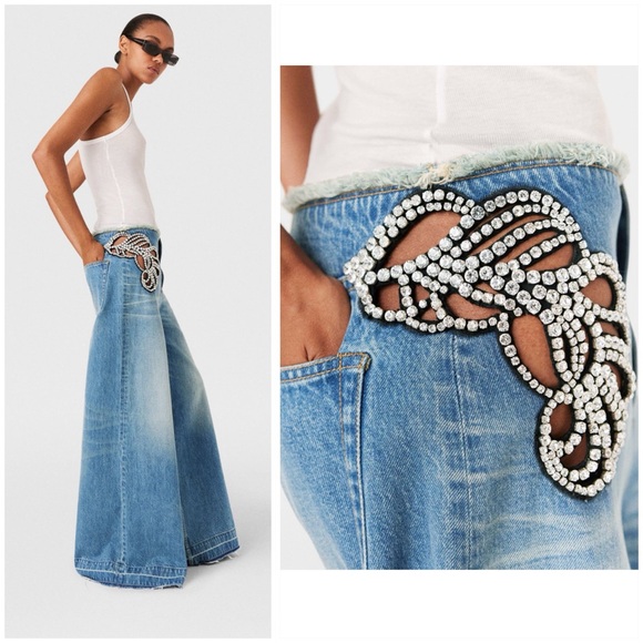 Stella McCartney Denim - NWT Stella McCartney Diamanté Swirl Mid-Rise Wide Leg Jeans $2,600 29
